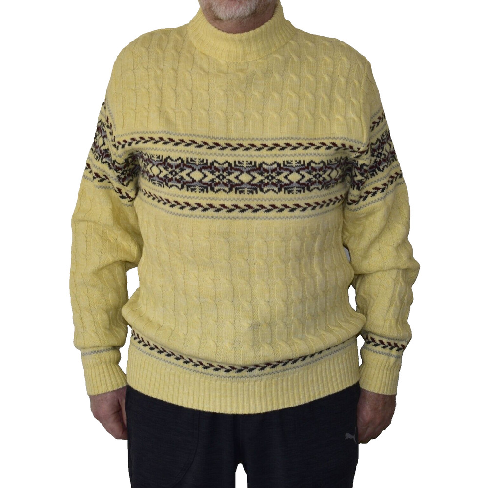 A2 Auth LORD JEFF Vintage Yellow Orlon Acrylic Mock Neck Pullover Sweater Size L